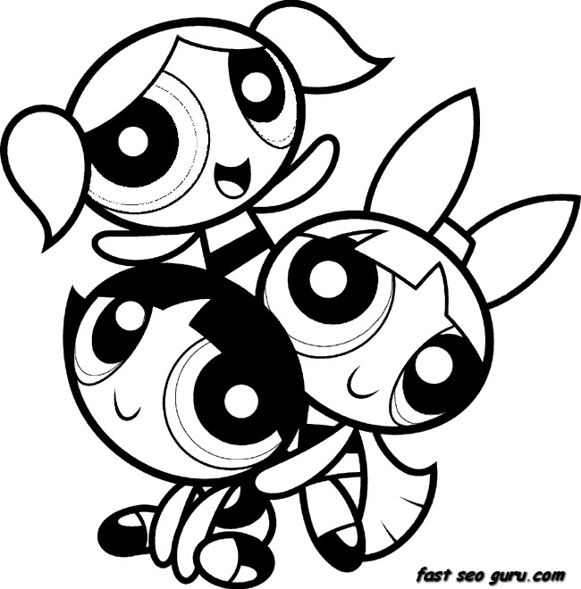 Printable Happy Powerpuff Girls Colouring Pages